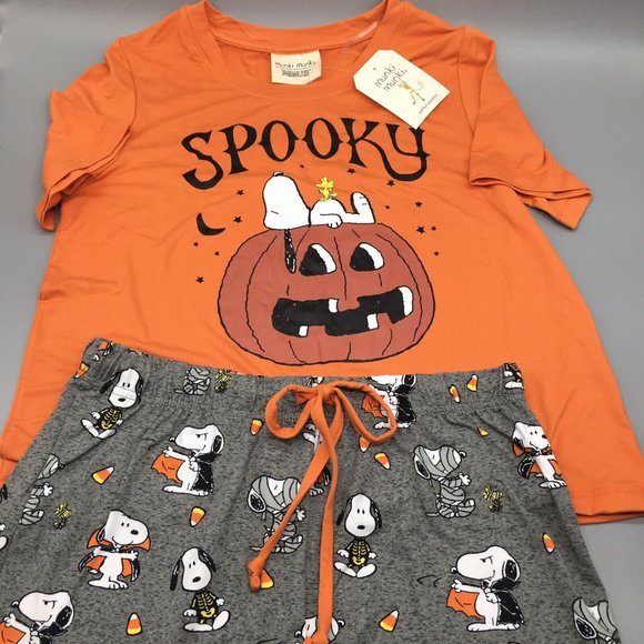 2pc Munki Munki Halloween Snoopy Womens Pajama Set Lounge Shorts Plus Size 1X 2X - Picture 3 of 11